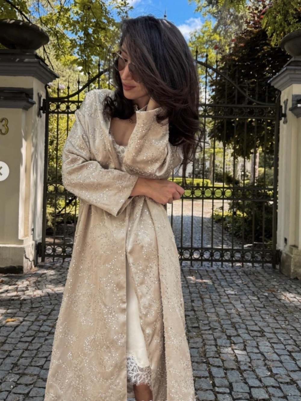 NWT Sequin-Embellished Taupe Open-Front Duster